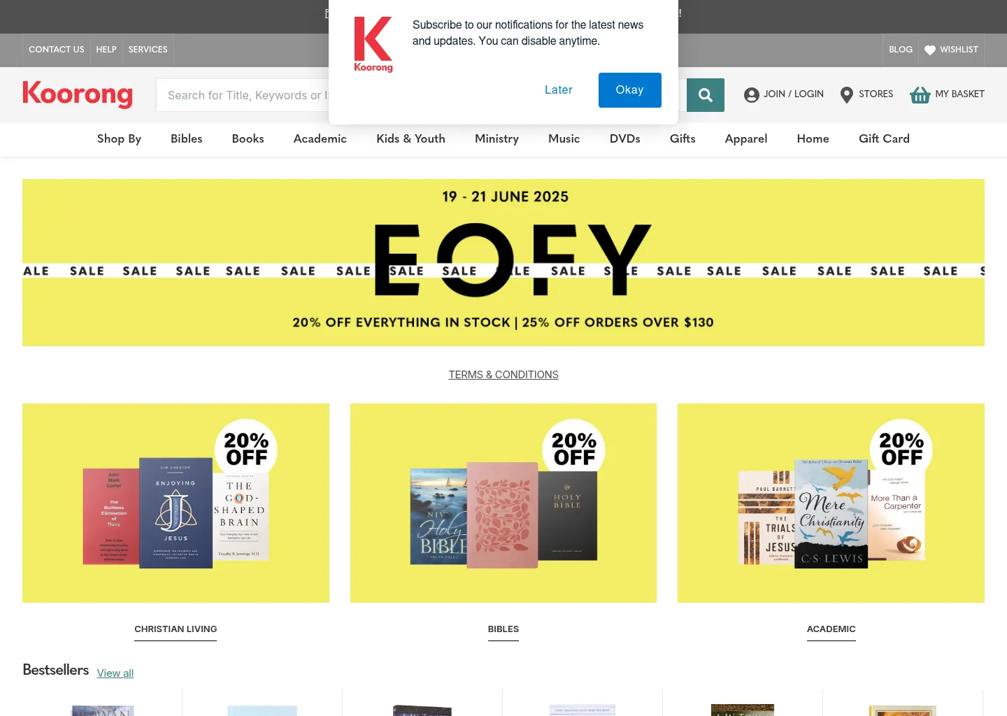 Screenshot of Koorong