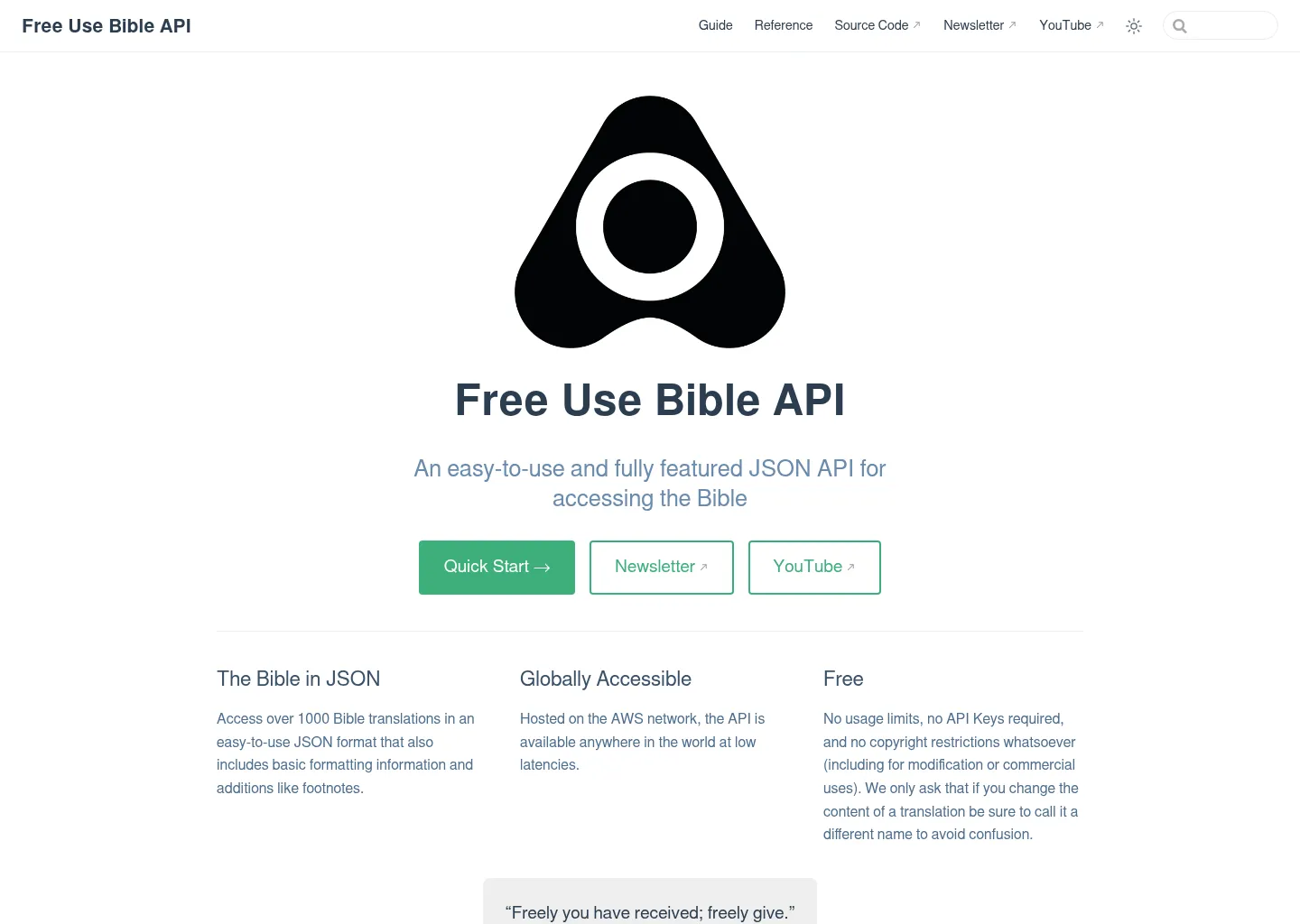 Screenshot of Free Use Bible API