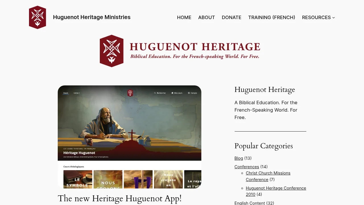 Screenshot of Huguenot Heritage Ministries
