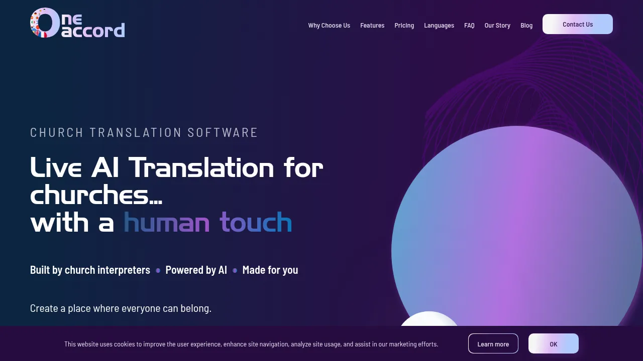 Screenshot of OneAccord - Live AI Church Translation