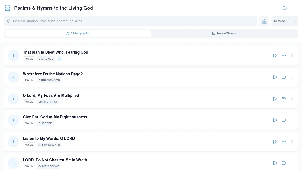 Screenshot of Psalms & Hymns to the Living God