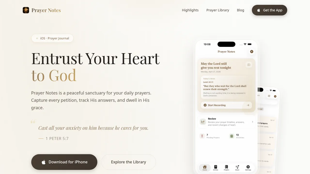 Screenshot of Prayer Notes