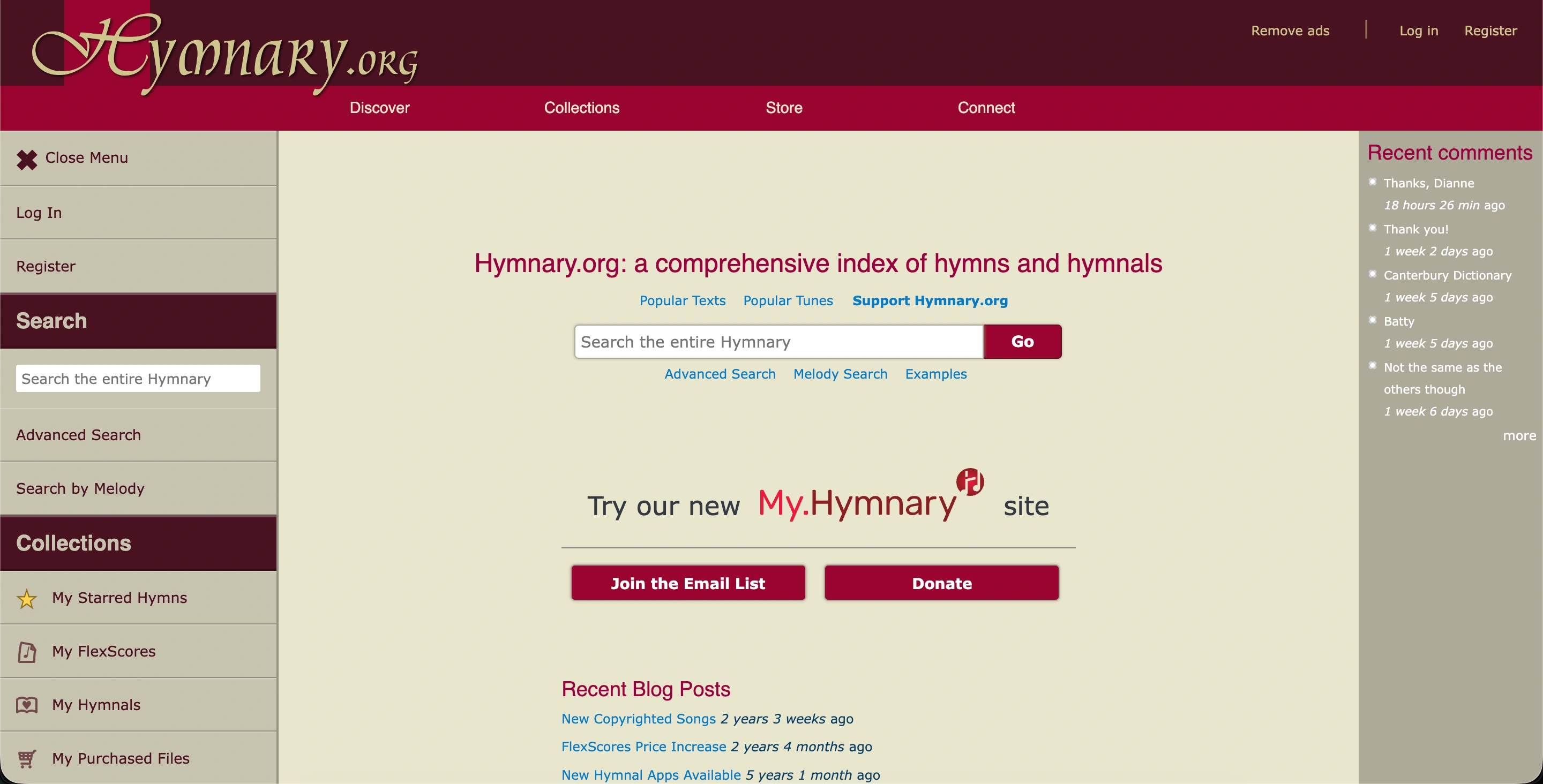 Screenshot of Hymnary.org